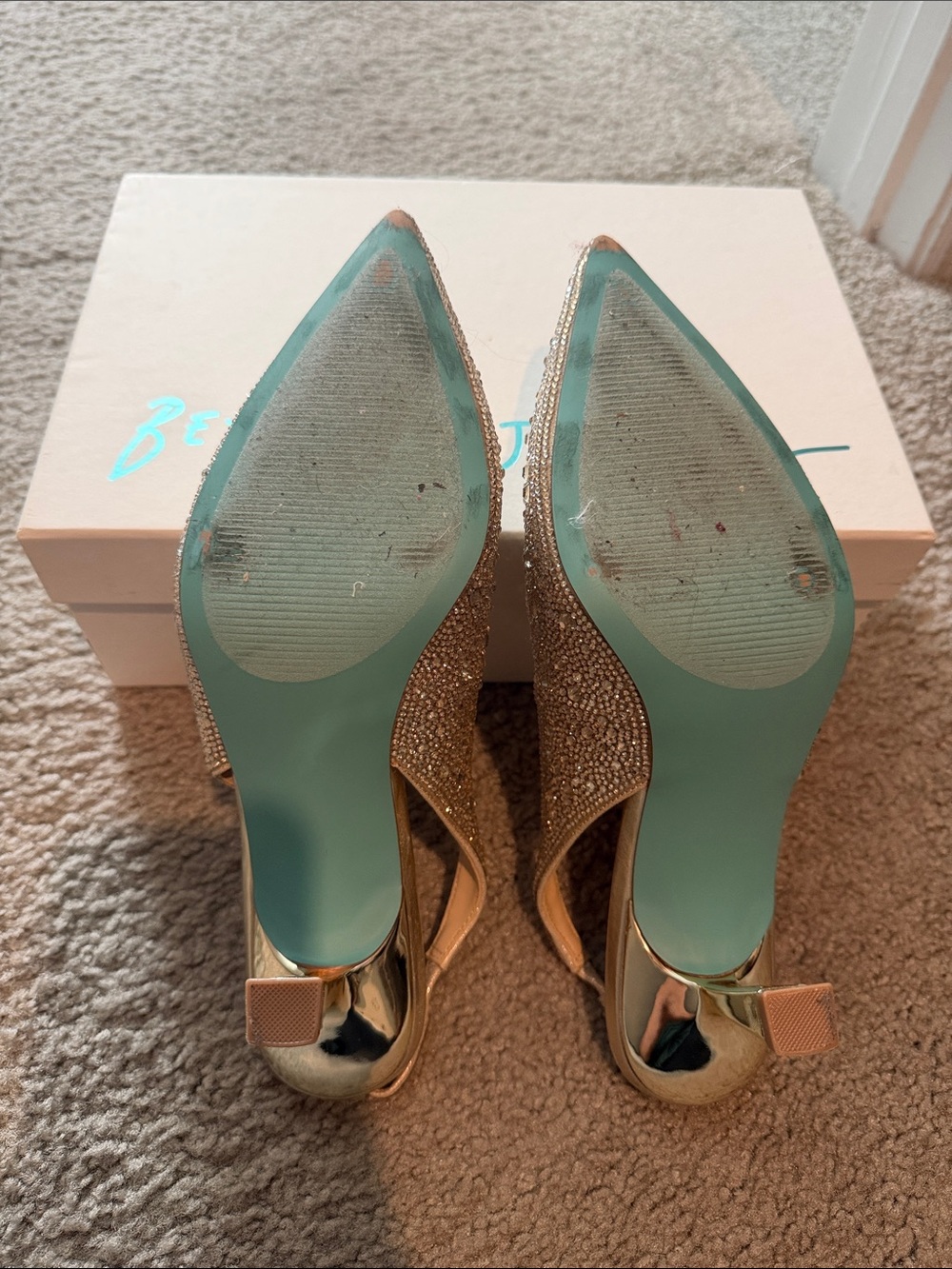 Betsey Johnson Champagne Crystal Embellished Pointed Slingback Heels - Picture 3 of 4